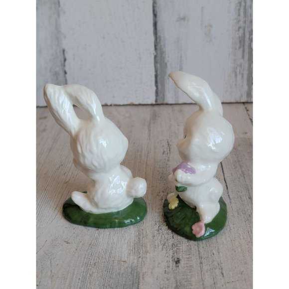 Ceramic Easter Bunny mini rabbit couple bird flower set - Picture 8 of 10